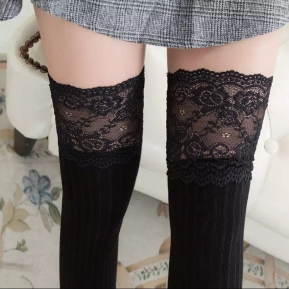 New! Black Lace Thigh Highs - Picture 2 of 4
